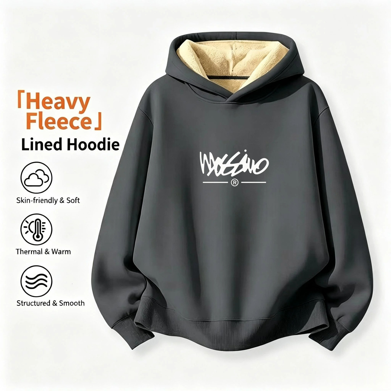 Unisex Heavy Fleece Lined Hoodie Autumn Winter Thermal Sweatshirt Casual Long Sleeve Streetwear Top 261017
