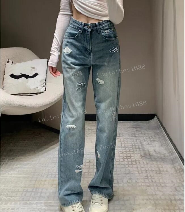 channels jeans luxury Designer cc Pants Womens Jeans C Embroidered Denim Pants Luxury Slim Fit Jeans Fashion Casual Straight Leg Jean Trousers