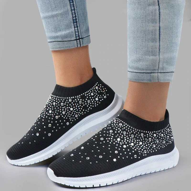 Casual Shoes Crystal Sneakers Spring Summer Fashion Breathable Mesh Slip On Flat Shoes For Women Outdoor Walking Loafers Zapatos Mujer H261016