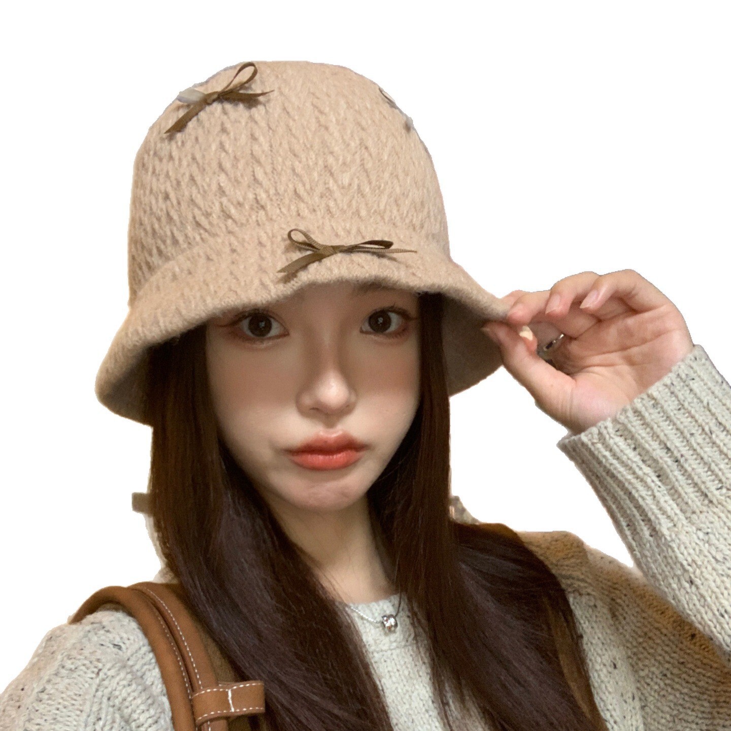 Internet Celebrity Style Bowknot Knitted Wool for Women Autumn Winter Sweet Thickened Warm Head Wrap Cold Hat Makes Face Look Smaller