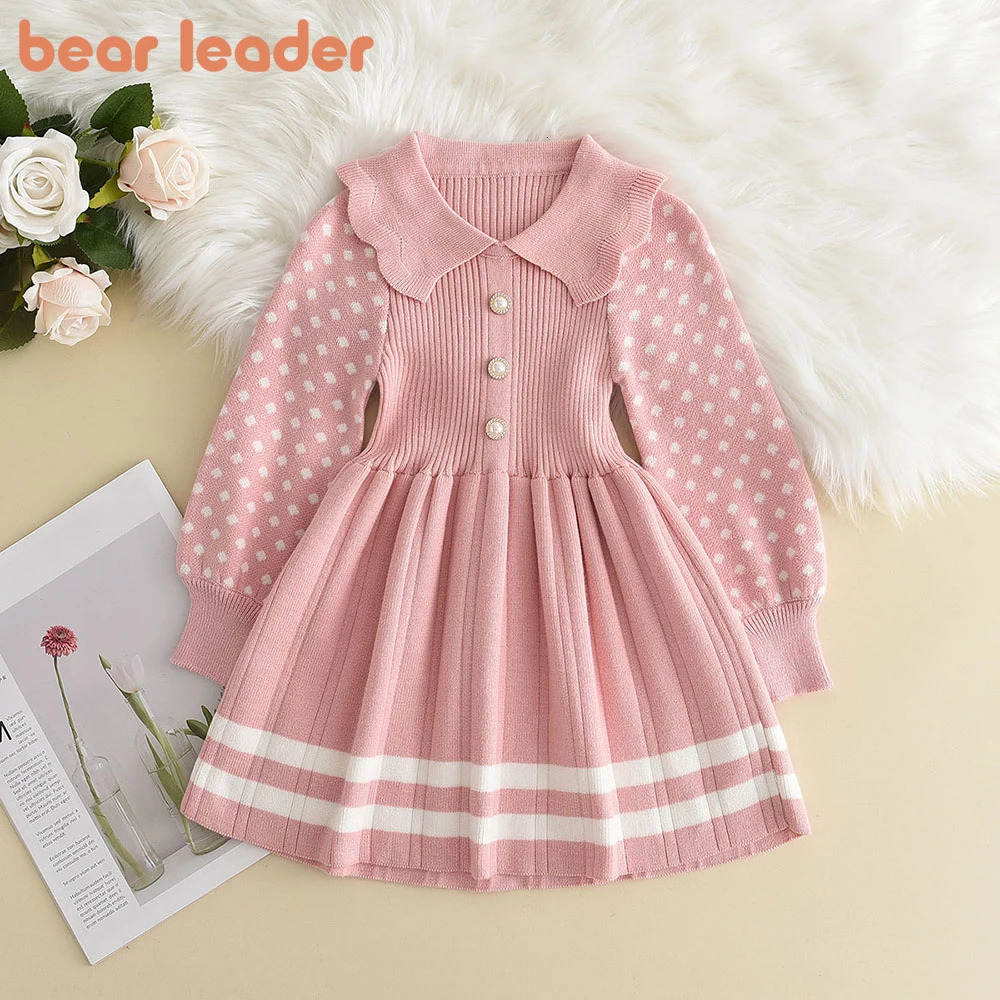 Bear Leader Girl Baby Sweater Knitted Dress Warm Sweater Dress Polka Dots Girls Infant Casual Pleated Princess Dresses Vestidos261016
