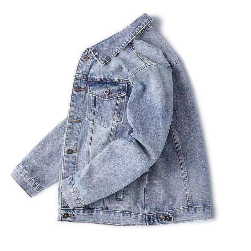 Men's Loose Denim Jacket Spring Autumn Casual Color Block Workwear Trucker Jacket Plus Size Multi-Pocket Long Sleeve Outerwear