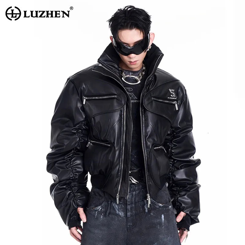 LUZHEN Original Double Zipper Design Thicken Warm Bread Padded Coat Men's 2026 New Solid Color Motorcycles Leather Jacket
