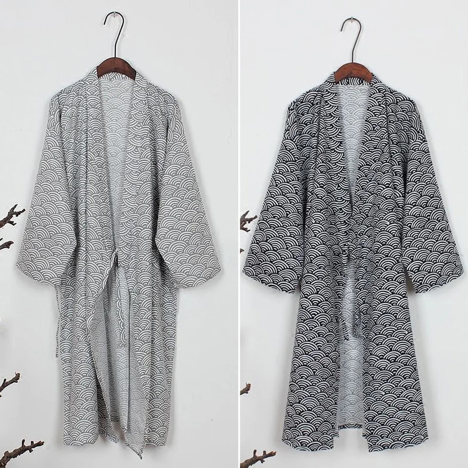 Mens Kimono Yukata Cotton Soft Japanese Loose Fit Robe Gown Nightwear Bathrobe Samurai Costume Clothing Long Bath Robes 261017