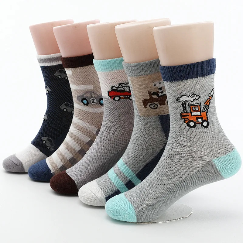 Spring Summer Children Socks Mesh Breathable Car Style Cotton Boys Socks 3 -15 Year Kids Socks 5 PairsLot 261015