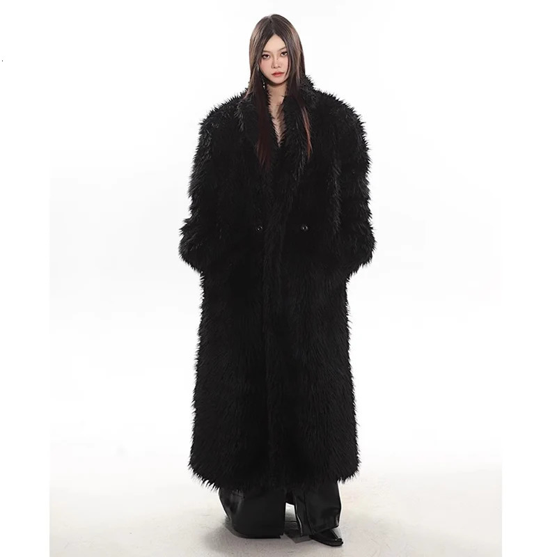 Women's wool fur coat artificial fox fur long fur coat winter warm plus long thick plush trench coat 261015