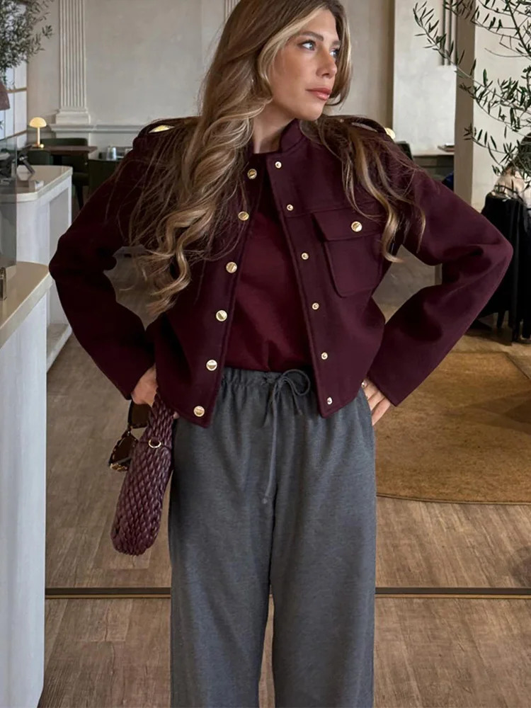 HH Fashion Women Soft Tweed Bomber Jacket O-Neck Long Sleeve Pockets Buttons Loose Woolen Coat Female Streetwear 261014