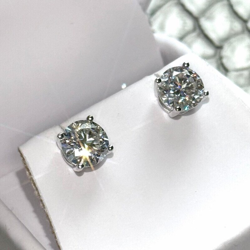 Stud Earrings Moissanite Sterling Diamond Stud Earrings 2Ct Genuine D Color Moissanite For Ladies Gentlemen 925 Silver Earring tiny lobe Jewelry Ear
