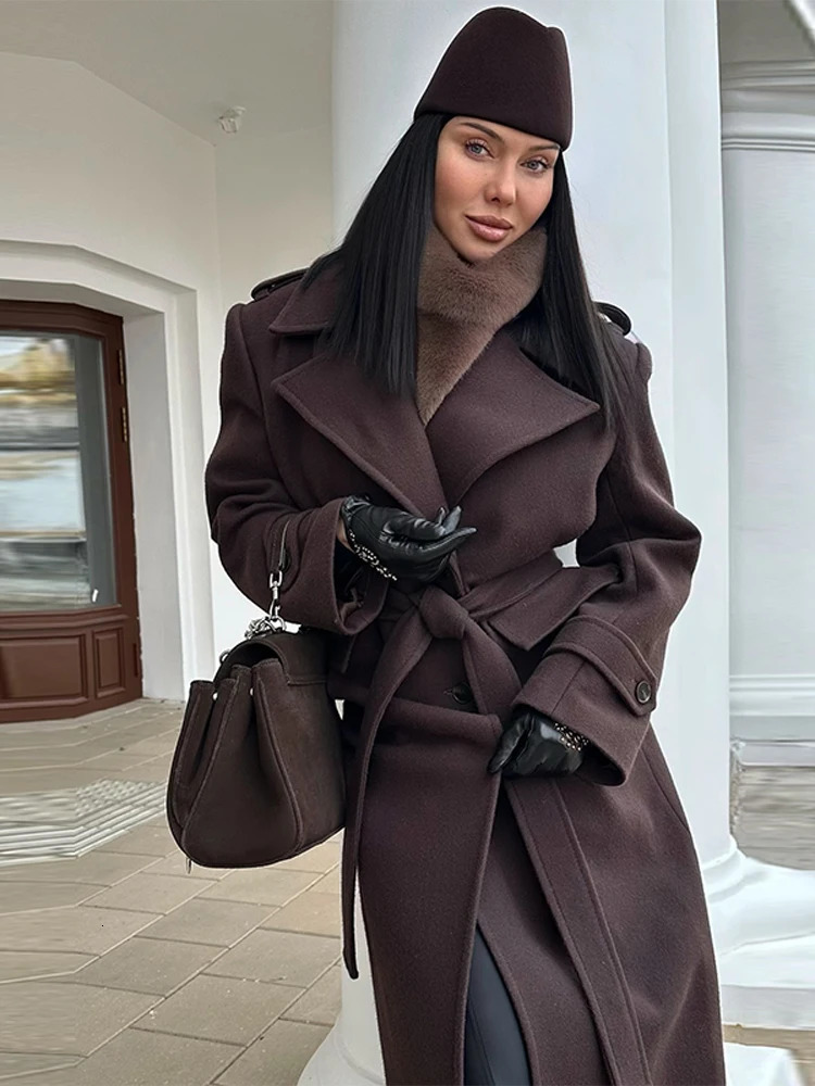 Fashion Solid Women's Wool Coat Lapel Double Breasted Button Long Sleeves Loose Coat Chic Autumn Winter Street Wear 261016