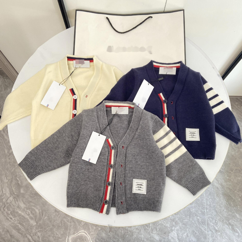 Trendy Designer Kids Cardigan Spring Autumn New College Style Knitted Sweater For Boys And Girls Stylish Four-Bar Sweater Jacket Outerwear Coat