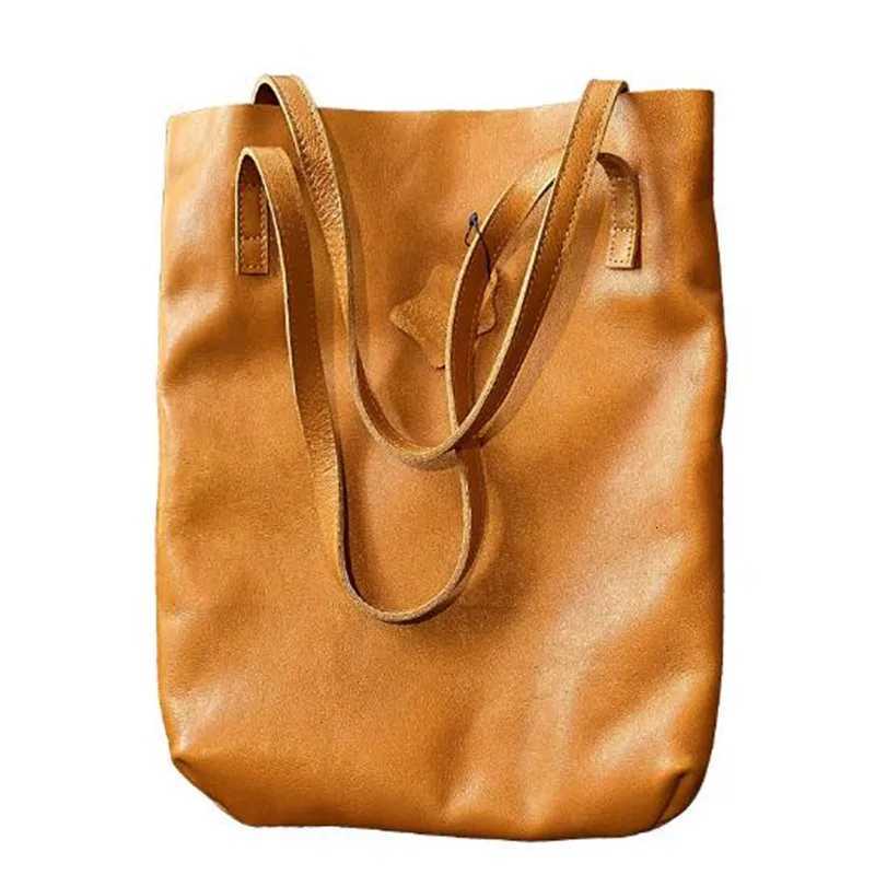 Evening Bags Vintage Leather Tote Baotou Layer Cowhide Shoulder Bag Fashion Shopping Bag Women's Weekend Trip Bag H261016