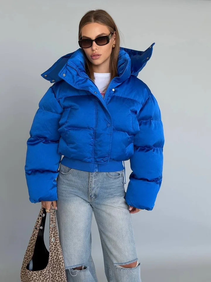 Hooded Women's Puffer Coat Zip Up Waist Cinched Puffer Jacket Thickened Cropped Bubble Coat Detachable Hood 2026 261015