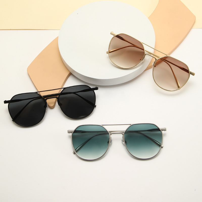 Round Frame Sunglasses New Style Personality Hot Fashion Sunglasses Double Bridge Glasses Simple and Elegant Sun Protection Outdoor