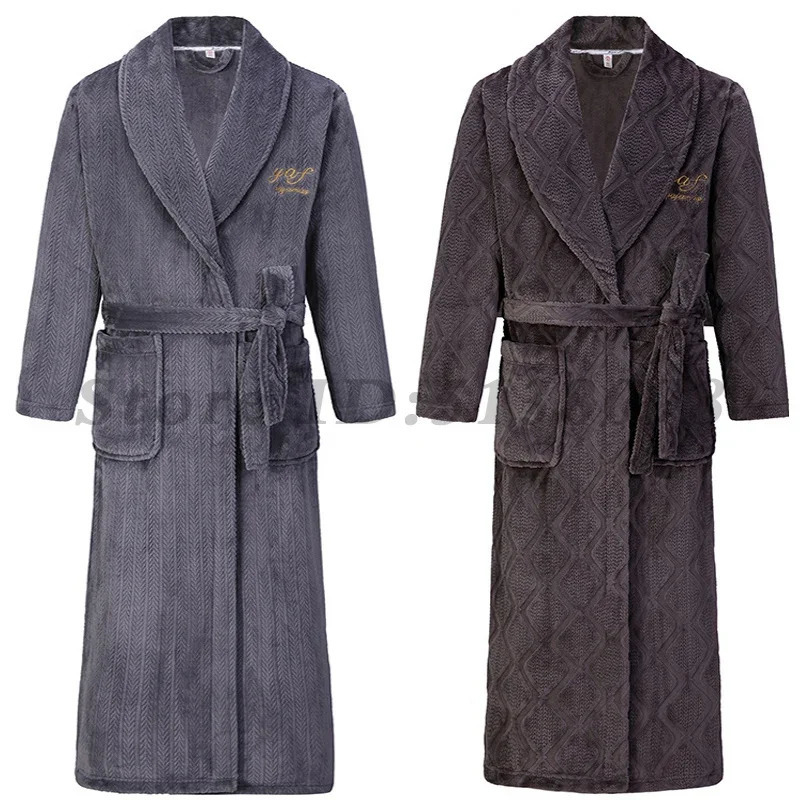Autumn Winter Flannel Long Robe Couple Thicked Warm Sleepwear Men Casual Bathrobe Gown Plus Size Nightgown Women Loose Home Wear 261017