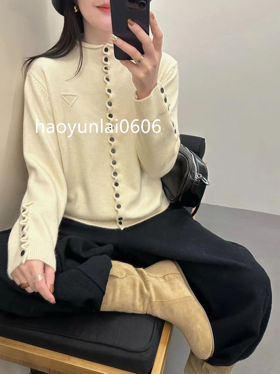 Button-down cardigan with lace trimmed knitted cardigan for autumn and winter, new style, elegant chic blouse, coat, top.
