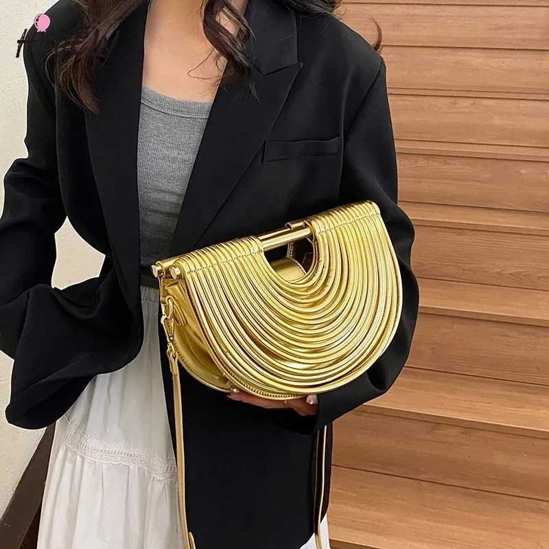Evening Bags Evening Clutch Purses For Women 2026 Golden Noodle Half Moon Crossbody Bag Wedding Dinner Party Designer Handbags H261016