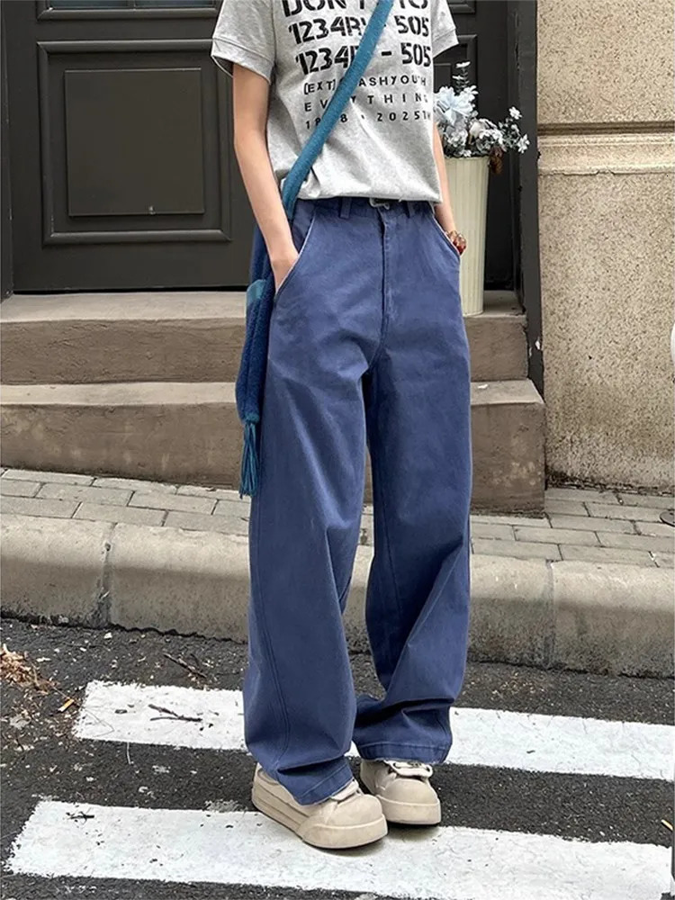 Loose Blue Jeans Cargo Pants High Waist mid Rise Straight Leg Casual Winter Denim Jeans for Men And Women 261016