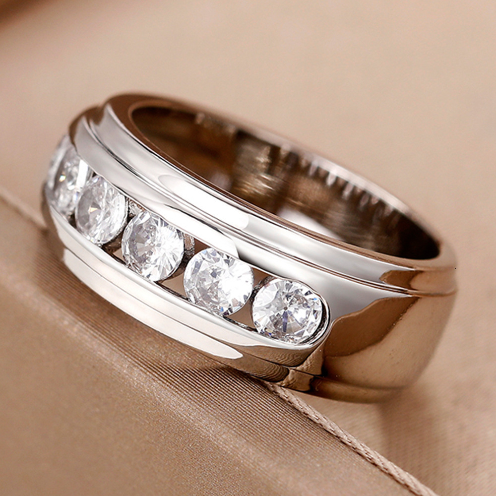 Huitan Cross-Border Wedding Light Luxury Niche Ins Hip-Hop Style Cubic Zirconia Index Finger Ring, Men's Ring Wholesale From Manufacturer