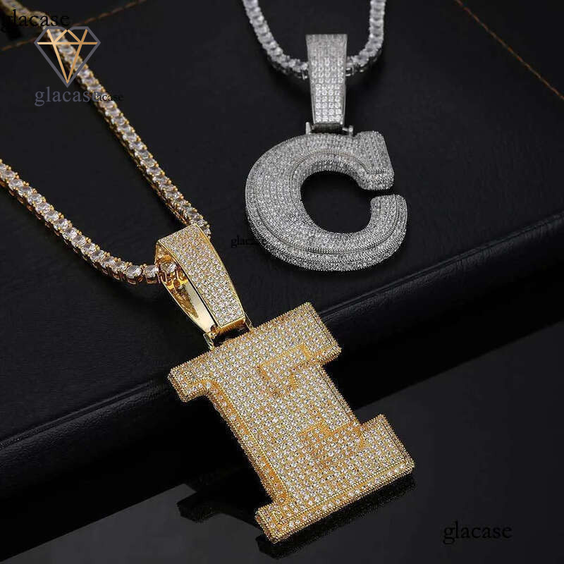 Custom Large Number A-Z Letters Pendant Necklaces 5A Zircon Real Gold Plated