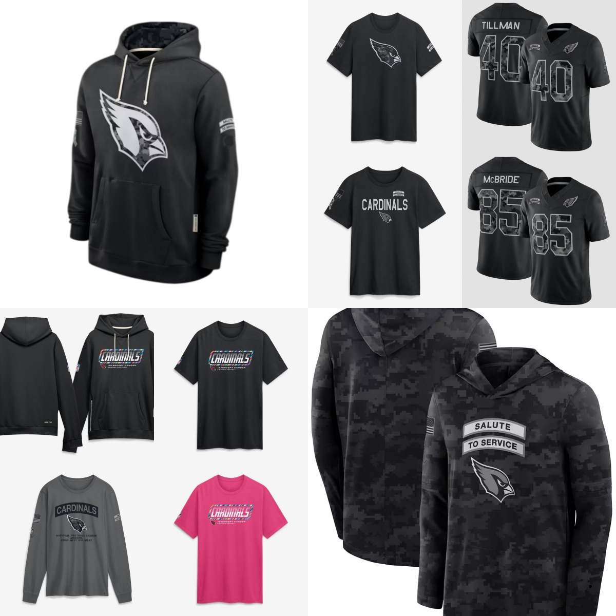 Cardinals Men T-shirt 2026 Salute to Service Sideline Pullover Hoodie Long sleeves Jerseys Women Youth Black Jacket