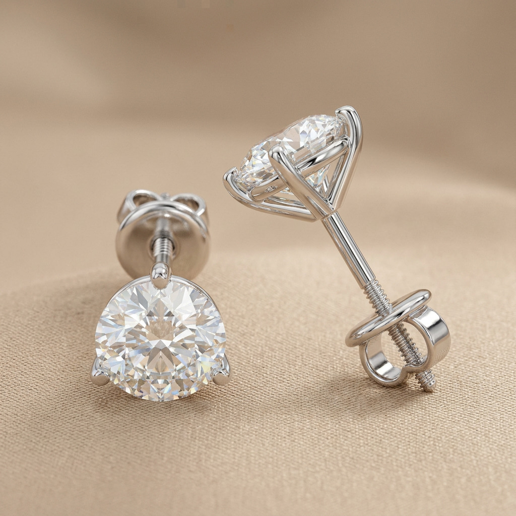 1.7CTW Round Cut Solitaire Stud Earrings Lab Grown Diamond 14K Solid Gold 1G Certified CVD/HPHT VVS Wholesale Pair for Women
