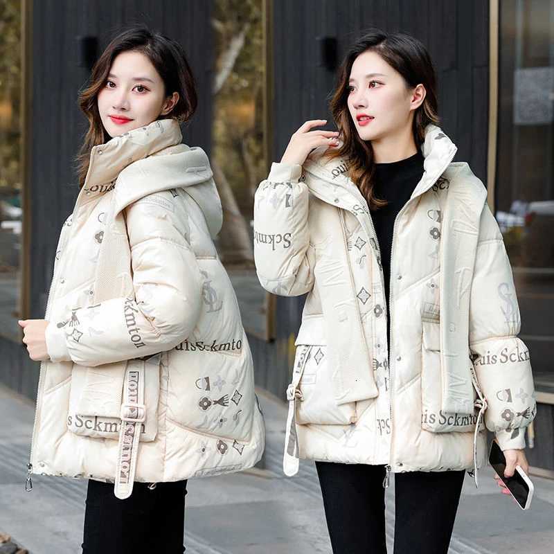 Women's Down Parkas New Winter Jacket Women's Down Cotton Coat Fashion Print Thick Warm Cotton-Padded Clothes Female Casual Hooded Parker