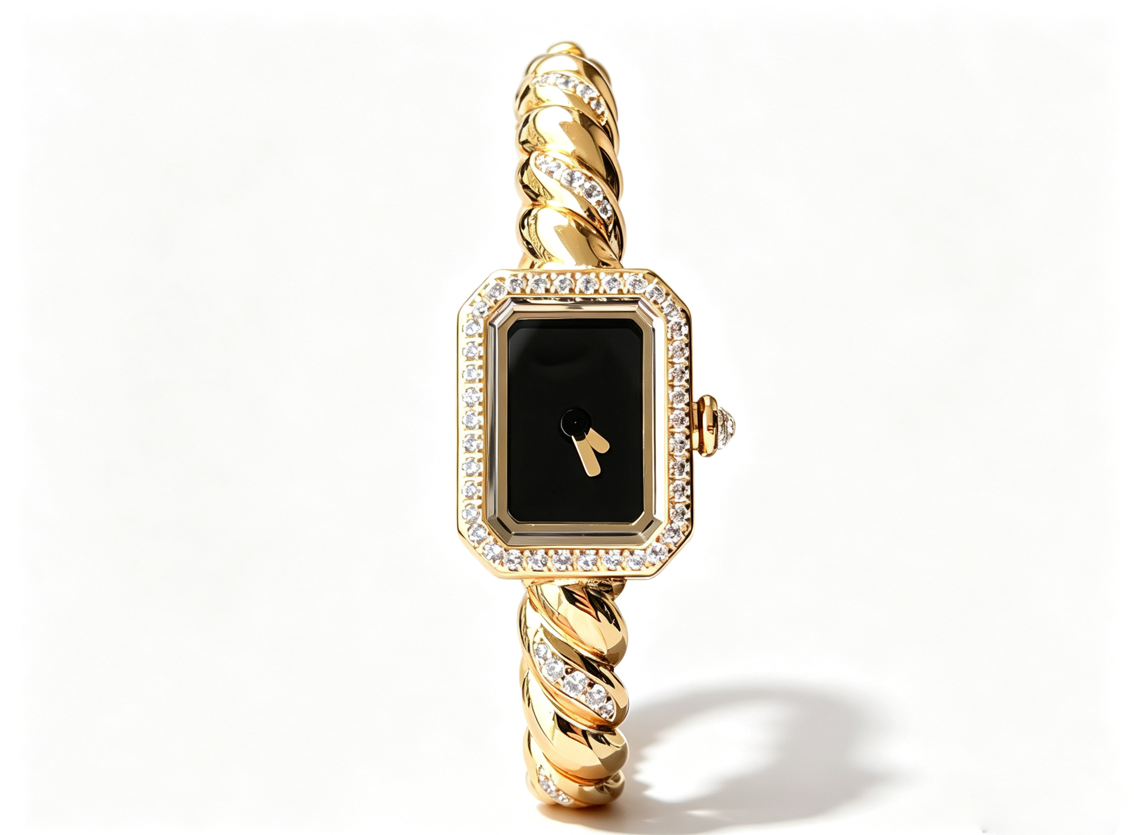 Women Luxury Twisted Gold Bangle Diamond Watches Octagonal Black Dial Quartz Wristwatch, Elegant Vintage Bracelet Watch for Ladies Daily Wear