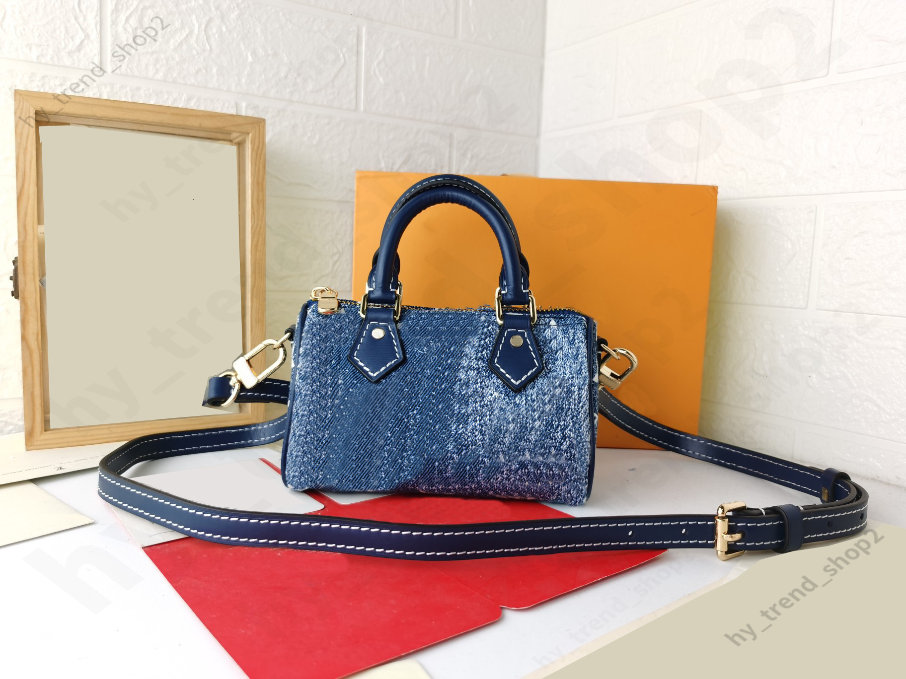 2024 Blue Denim Denim Pillow Bag Vintage Style Cowhide Leather Shaped Handle Detachable Shoulder Strap Single Shoulder Bag Handbag 702 b3
