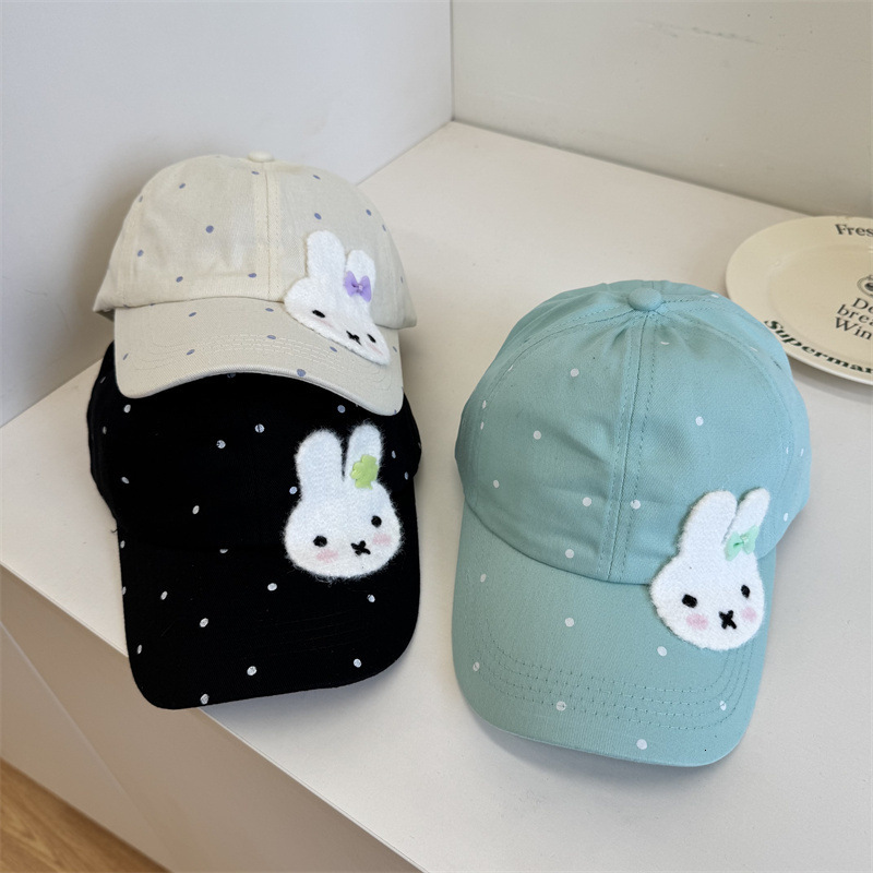 Cute polkadot bunny baseball cap women Korean style wide brim faceslimming versatile suitable for large head sizes soft top hat