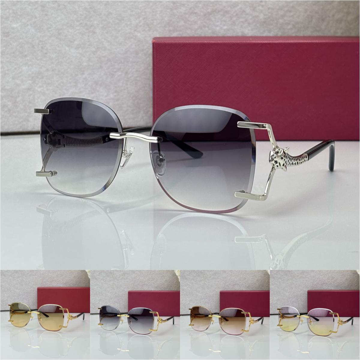 Luxury Oversized Designer Sunglasses for Women Men Frameless Fashion Sunglasses European And American Style With Leopard Decoration Square Rimless S
