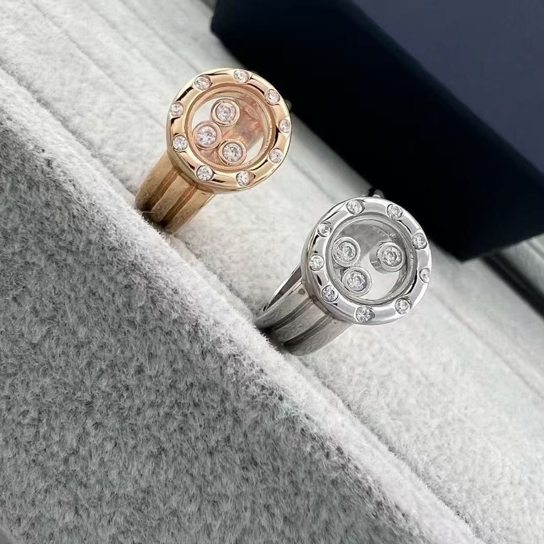 Chopardlies Chopardity Jewelry Ring Designer Chopars Happy Diamond Ring For Women Wedding Ring Three Diamonds Wide Band Rose Gold And White Gold Fin