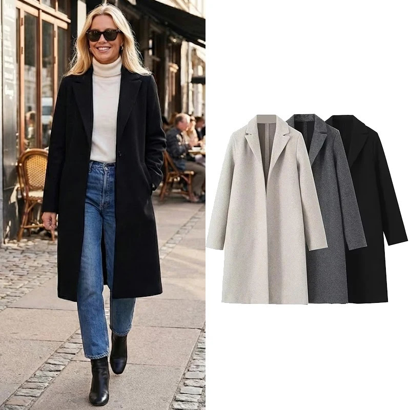 Willshela Women Fashion Solid Open Stitch Long Trench Coats Vintage V-Neck Full Sleeves Female Chic Lady Outfits 261015