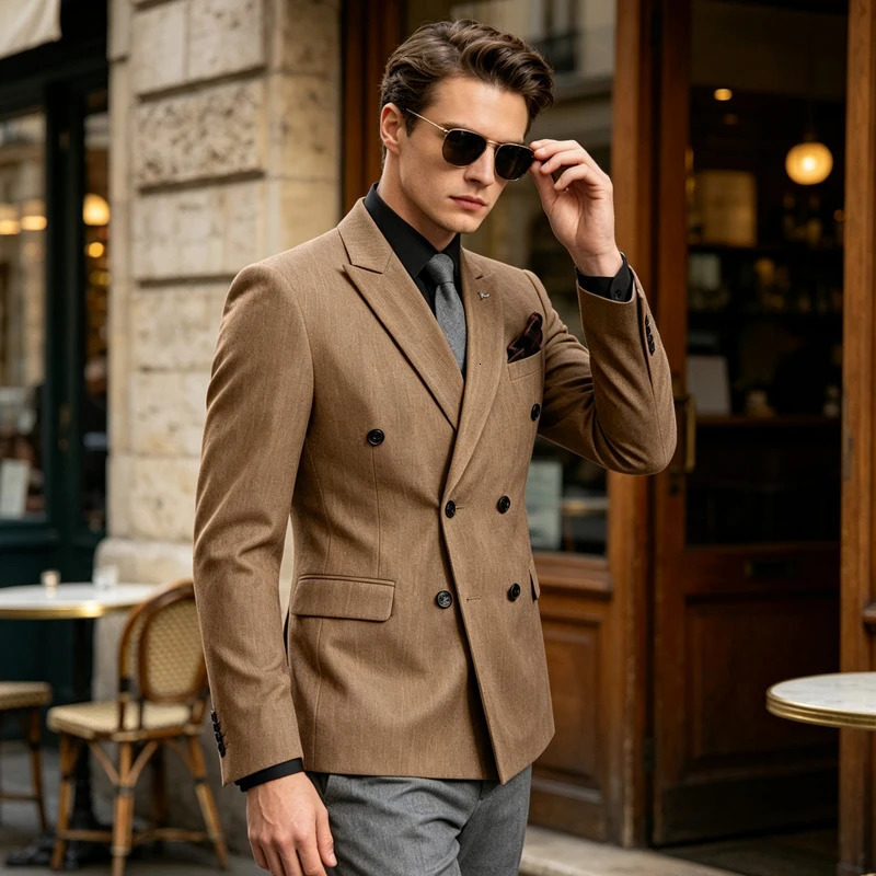 Men's Linen Blazer Notched Lapel Slim Fit Suit Jacket Lightweight Breathable Business Wedding Formal Casual Spring Autumn Coat 261014