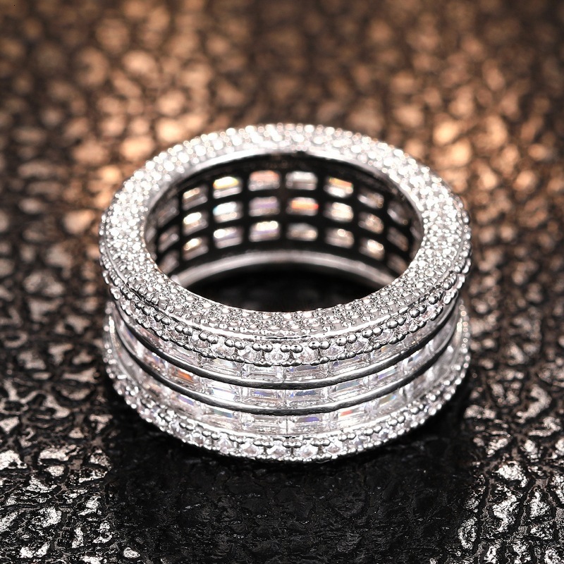 Huitan Inlaid Zircon European And Korean Cross-Border For Women, Fashionable Full-Diamond Light Luxury Jewelry, Trendy Geometric Engagement Ring