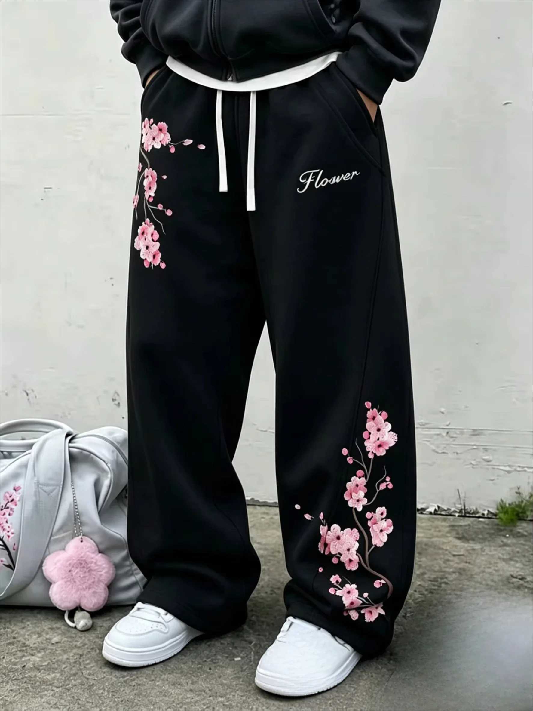 2026 Summer New Trendy Fashion Cherry Blossom Pattern 3D Printed Pants Unisex Oversized Casual Sports Pants Street Pants S261016UWR6