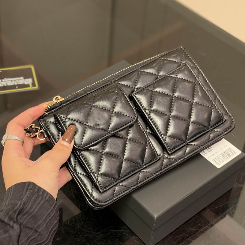 Woc Designer Womens Small Cowhide Luxury Handbag Purse Caviar Leather Classic Diamond Pattern Gold Hardware Metal Multi-Pocket Makeup Phone Sacoche