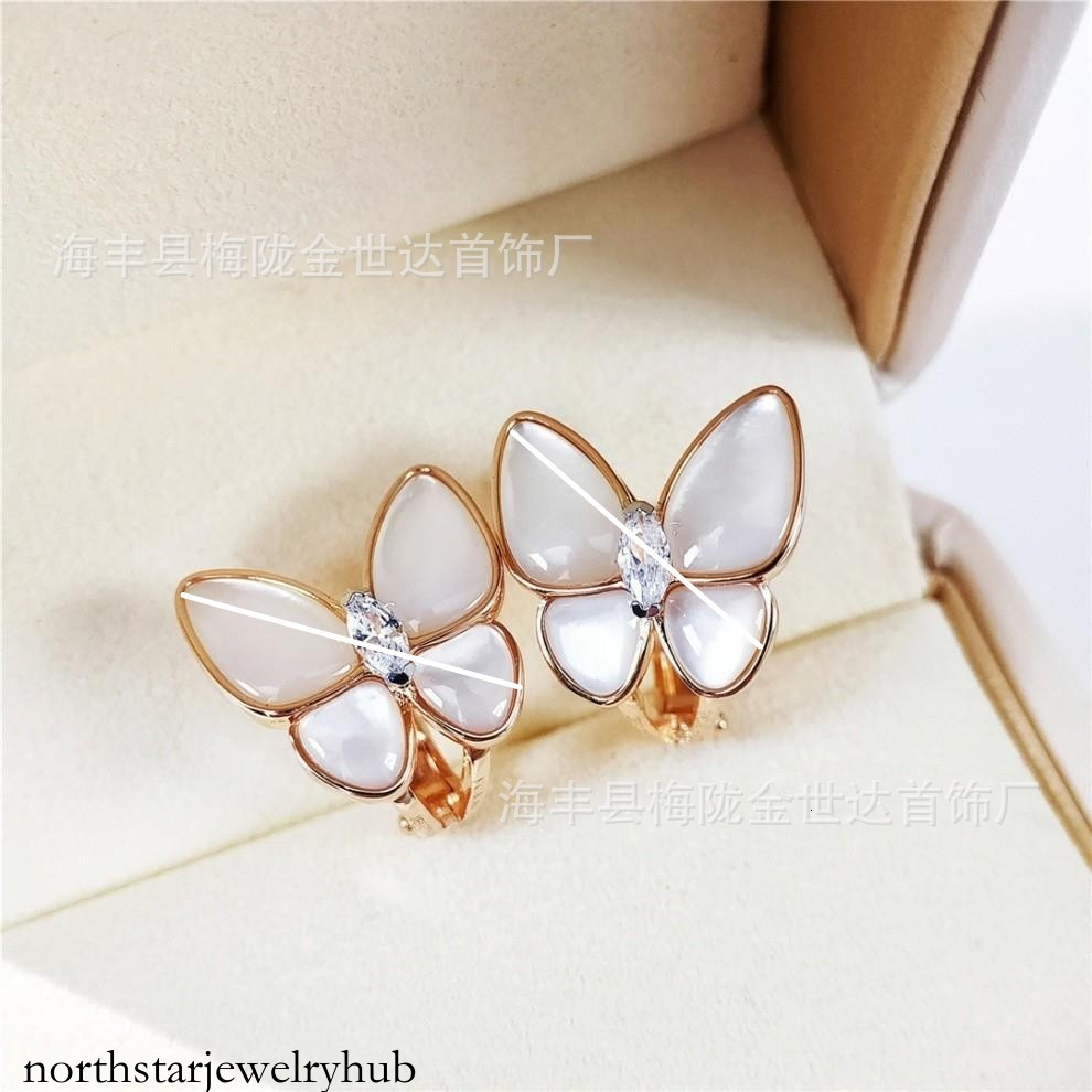 Designer Jewelry vanly White rose gold, women's white shell butterfly stud lightweight earrings, jewelry