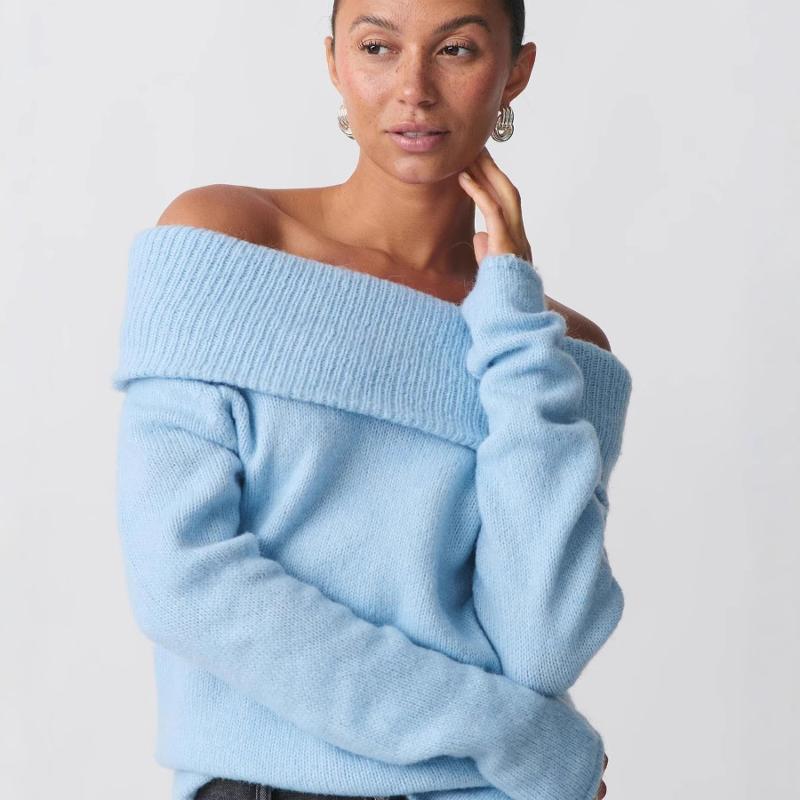 Designer Une Épaule Revers Pull À Manches Longues Slim Fit Dos Nu Top En Tricot Doux Couleur Unie Automne Hiver Pull Couche De Base