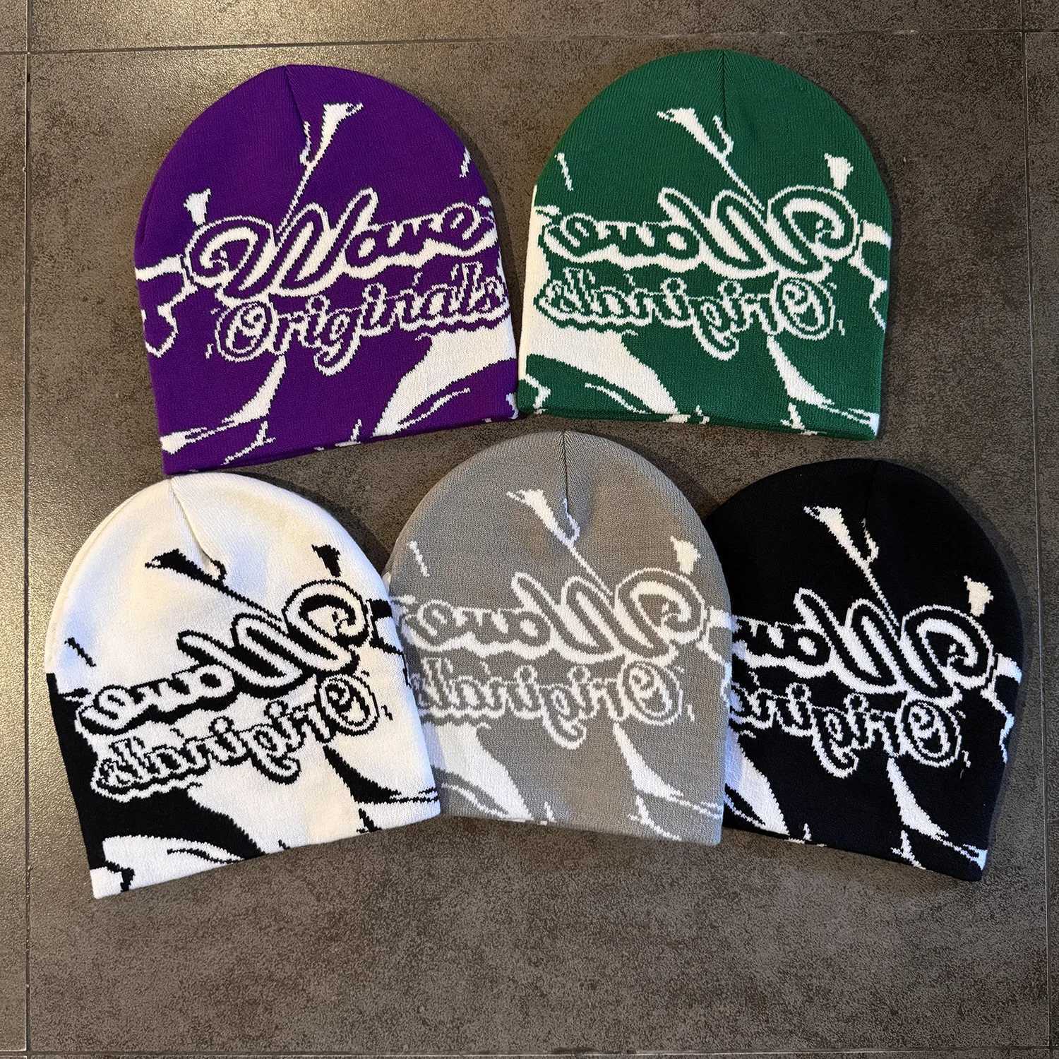 Beanie/Skull Caps Double-sided Letter Jacquard Knit Hats Spring Autumn Warm Beanies Unisex Cold Cap Skiing Skullcap Women Men Windproof Y2K Bonnet Q