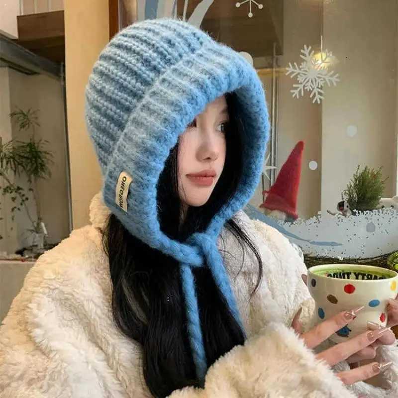 Beanie/Skull Caps Women Winter Knitted Beanie Hat Warm Thick Ear Protection Bonnet Cute Lace Up Cap Casual Solid Color Outdoor Ski Skullies Q261017