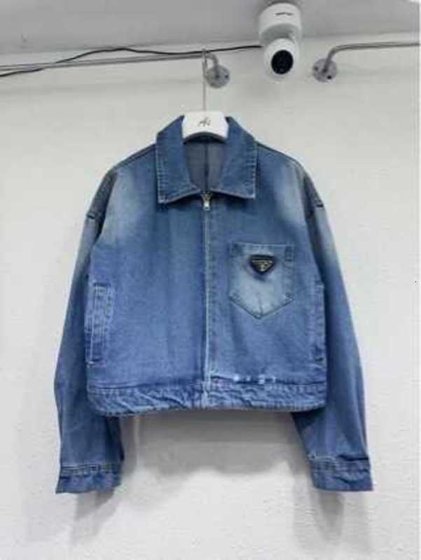 Women's Jackets Designer Gradient Washed Denim Short Jacket With Turn-Down Collar And Zipper Closure, Long Sleeve Denim Jacket KV1B