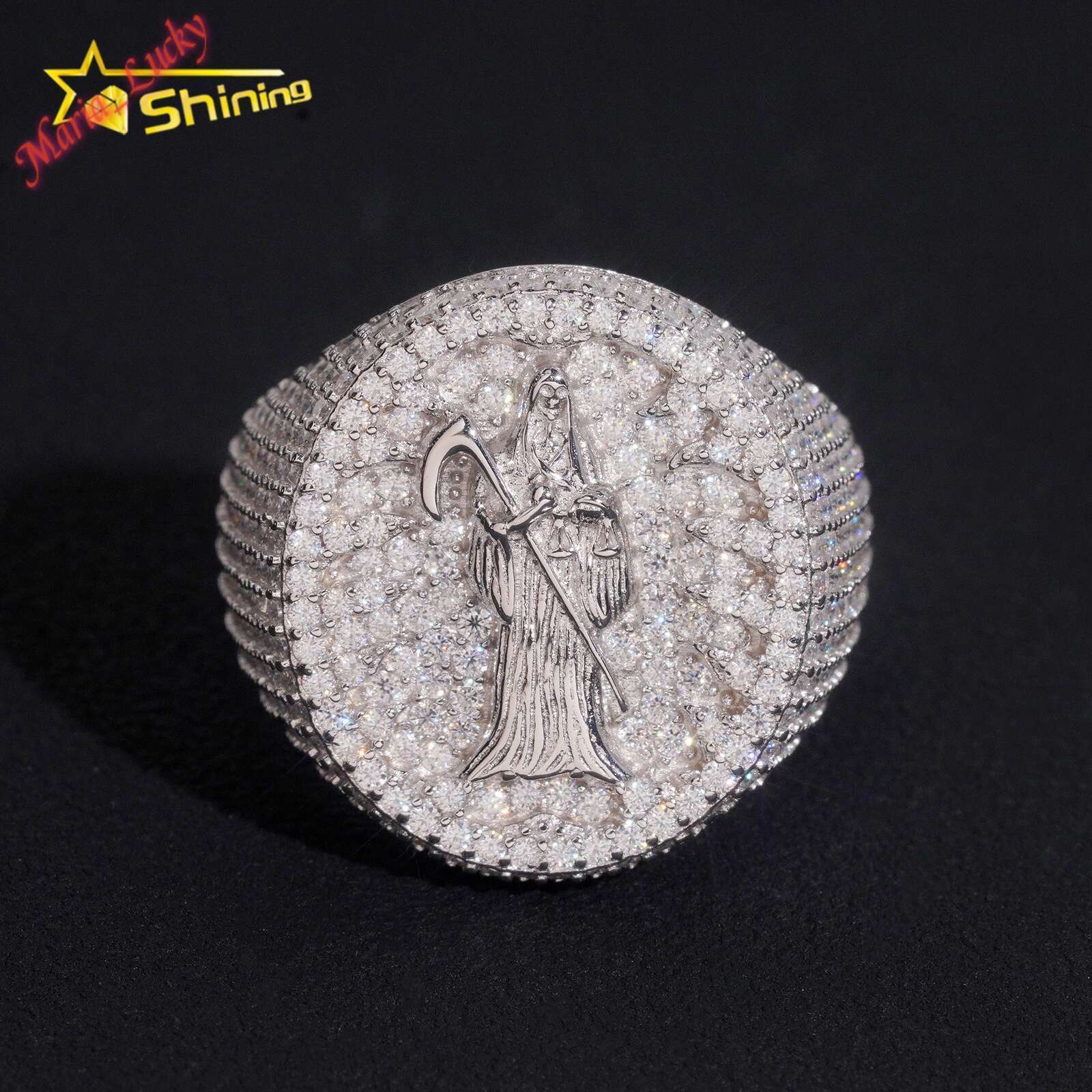 New Design Men's Half Pave Band Ring Solid 925 Sterling Silver Rhodium Plated Moissanite Pass Diamond Test Iced Out Hip Hop Ring