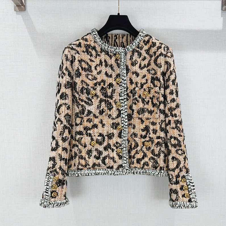Tweed Style Leopard Jacket Women Designer Button Long Sleeve Cardigan High Waist Midi Skirt Autumn Winter Party Retro Skirts Set for Women