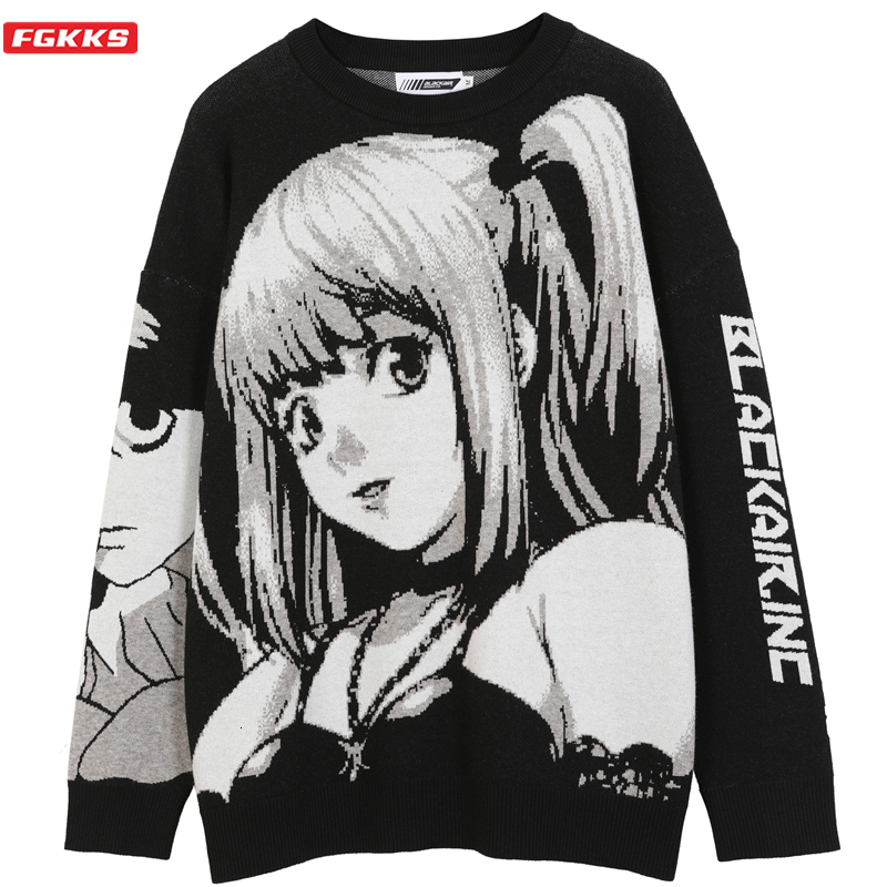 FGKKS Mens Hip Hop Streetwear Harajuku Sweater Vintage Japanese Style Anime Girl Knitted 2022 Cotton Pullover Sweaters Male 26Y1017