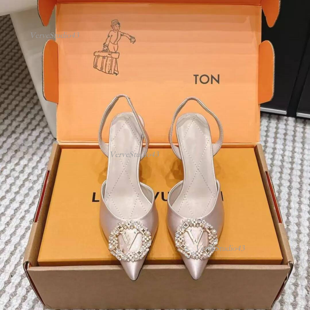 2026 Luxury Designer Women Heels Toe Slingback Rhinestone Pearl louisd shoes High Heels Wedding Party lvlyness shoes ad6