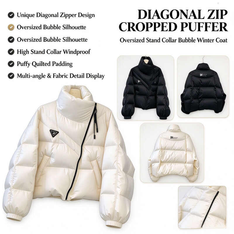 Women's acgThick Stand Collar Coat Winter New Korean Version Personalized Designer Fashion Irregular Cotton Jacket Design Sense Loose Short 23