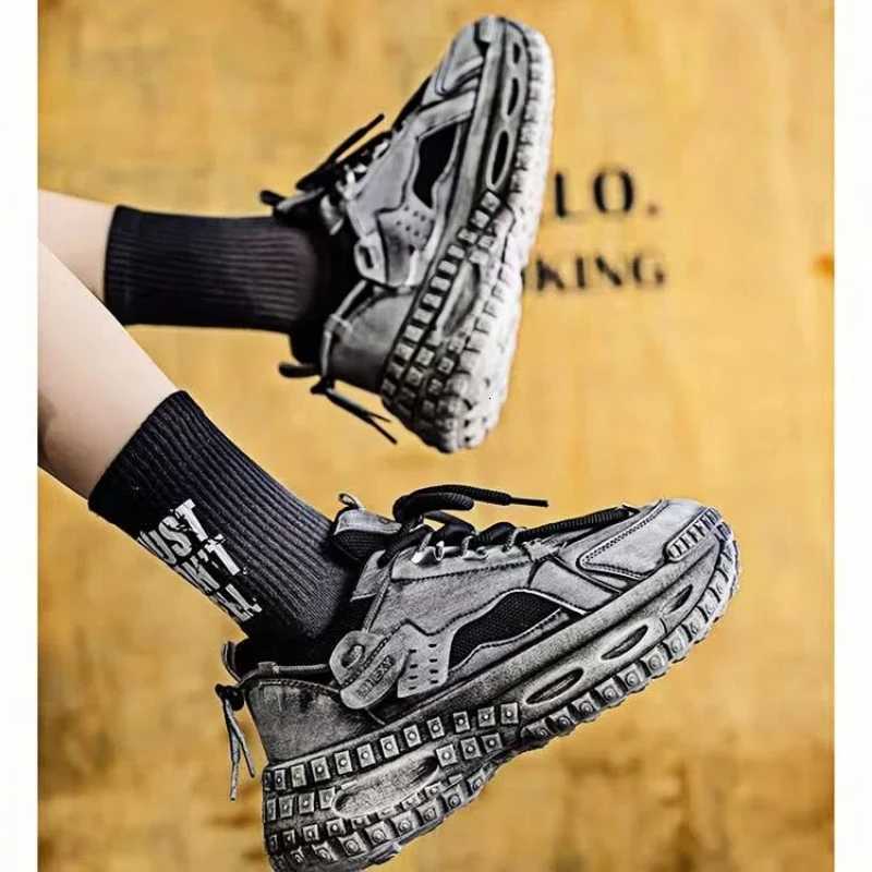 Casual Shoes Men's Chunky Sneakers with Height Increased Platform Casual Microfiber Leather Fabric Tire Sole Designer Gym Shoes Free Shipping H