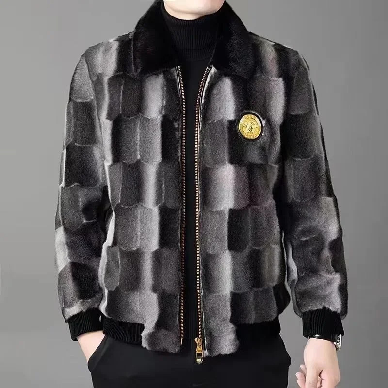 Winter Men Slim Fit Mink Coat Fashion Polo Collar Large Size Thickened Fur Outcoat Integrated Casual Short Outwear 261012
