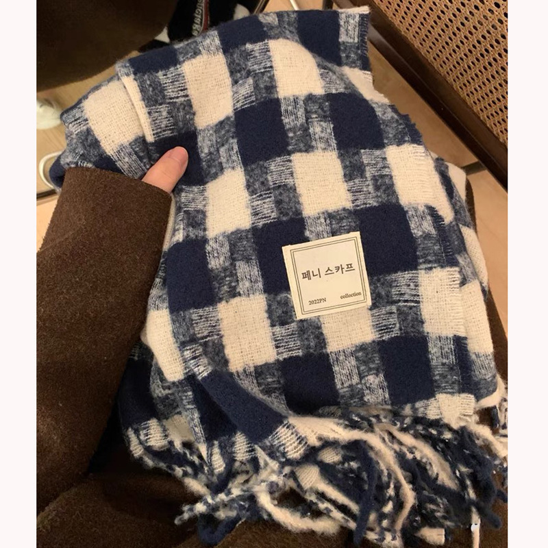 Plaid Collection Korean Retro Tassel Ins Style Women's Autumn Winter Student Versatile Warm Atmosphere Scarf Laotie