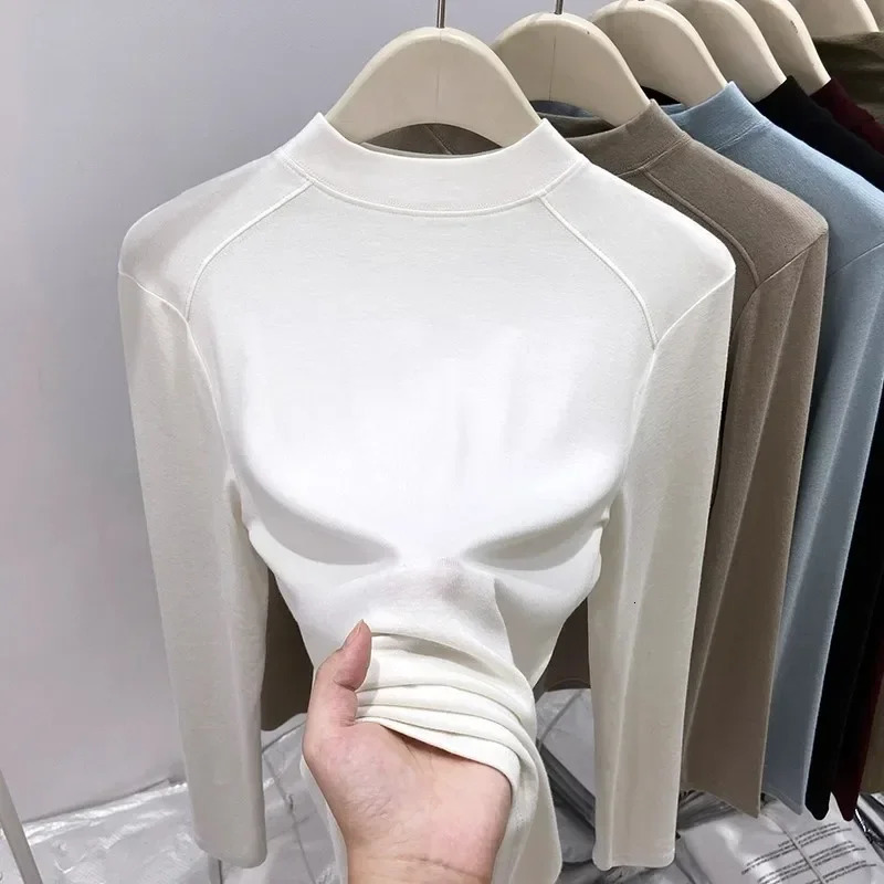 Minimalist Soft Slim Fit Inner Top 2026 Autumn Winter Turtleneck Basic Women Tshirt Versatile FigureFlattering Long Sleeve Tee 261017